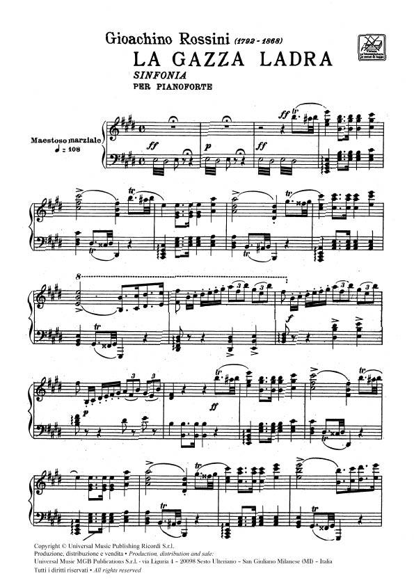 La Gazza Ladra: Sinfonia - Trascrizione Per Pianoforte - pro klavír